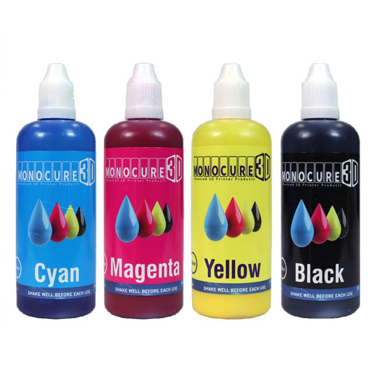 Monocure 3D CMYK pigment sets (4 x100mls) 405nm - www.3dprintmonkey.co.uk - 1
